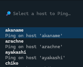 Example of Exosphere TUI Command Palette with host selection