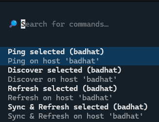 Example of Exosphere TUI Command Palette with current host operations
