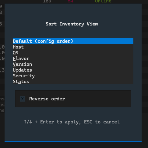Example of Exosphere TUI Sort Prompt